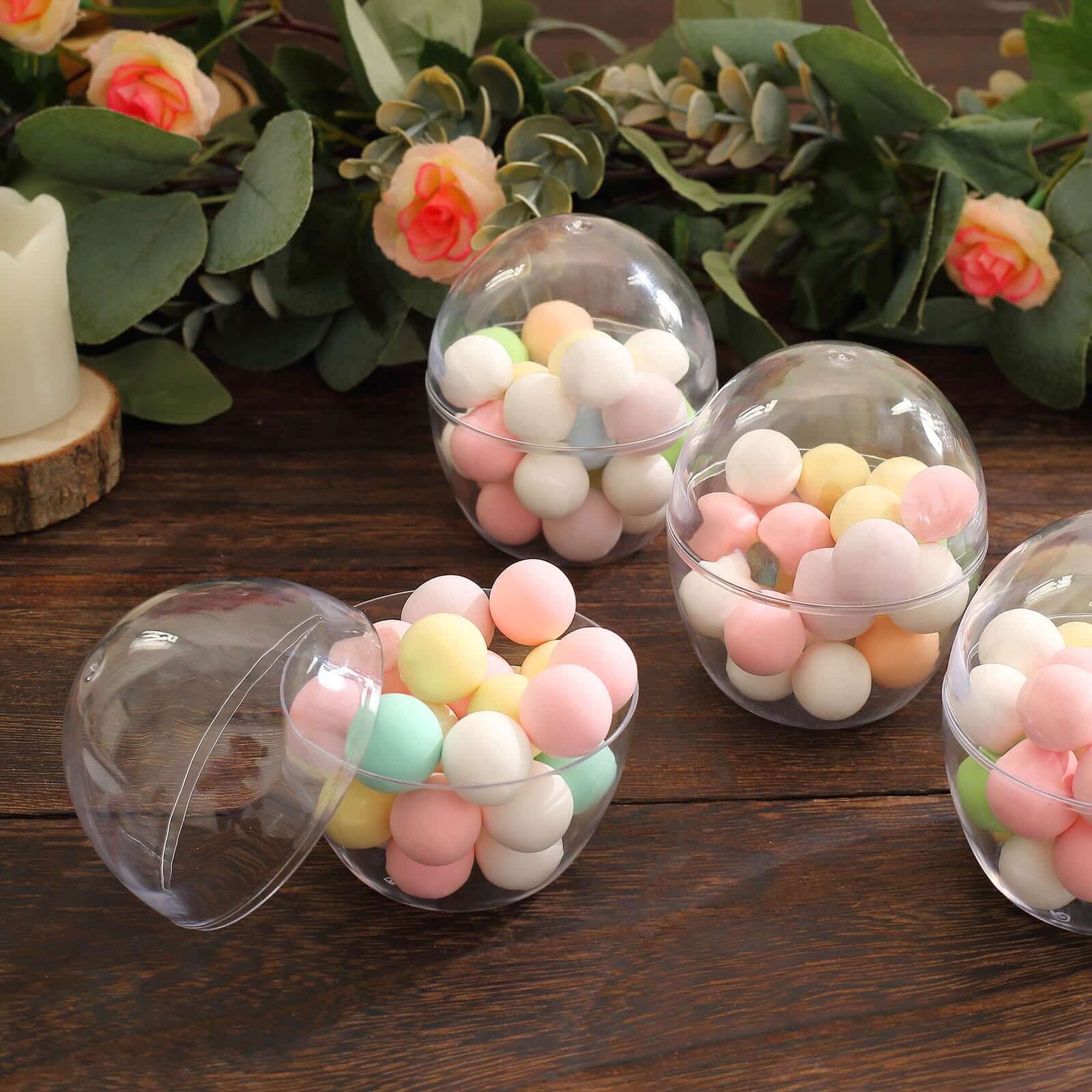 12-Pack Plastic Party Favor Cup Containers 4oz Clear Egg Shape Design - Disposable Mini Dessert Cups with Dome Lids for Candies, Nuts & Small Treats